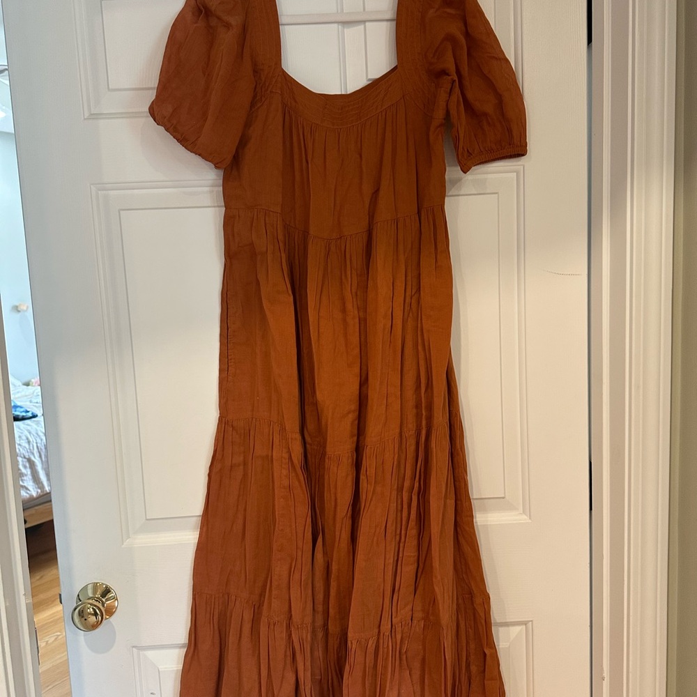 Brown Tiered Puff Sleeve Sundress